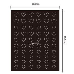 White heart-shaped nail art stickers WW8001 detail, measuring 80mm by 100mm