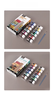 Detailed set of 12-color glass and poster paints in 25ml bottles with painting brush