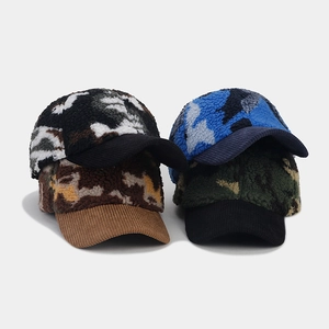 Casquette de baseball camouflage d'hiver en polaire épaisse avec visière velours