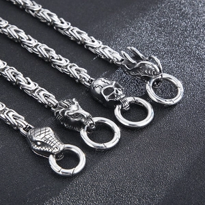 Détails de colliers en acier inoxydable argenté avec pendentifs dragon crâne lion et serpent