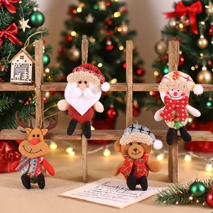 Set of 4 Christmas tree hanging ornaments featuring Santa, snowman, elk, and bear characters