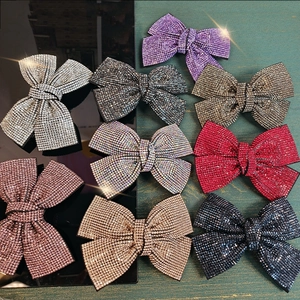 Sparkling large rhinestone bow hair clips in nine assorted colors for women hair styling