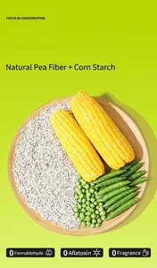 Detail showing natural pea fiber and corn starch ingredients for tofu cat litter