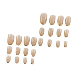 French tip press-on nails set with elegant gold edges and 24 pieces in oval shape