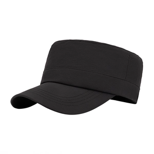 Classic black quick-dry flat top military cap with breathable mesh and mesh design