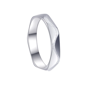 Detailed shot of silver wave ring featuring half-polished and half-frosted textured surface