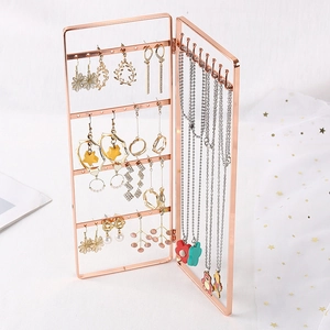 Rose gold iron jewelry organizer with folding design for earrings and necklaces