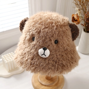 Chapeau bob d'hiver chaud en peluche marron avec oreilles d'ours mignonnes