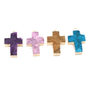 Natural crystal cross pendants with gold plating for handmade jewelry DIY necklaces