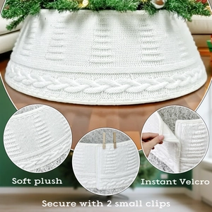 Détails de la jupe de sapin de Noël blanche en tricot avec peluche douce et velcro