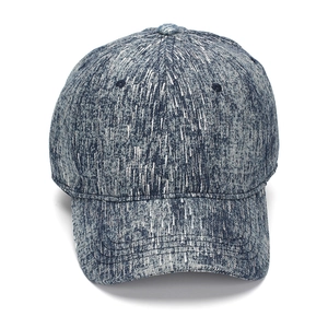 Classic denim baseball cap with navy and white rain silk texture and curved brim