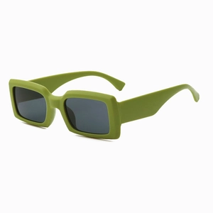 Retro rectangle matcha green matte sunglasses with dark grey lenses for fashion
