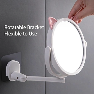 Wall Mounted Makeup Mirror With Cat Ears Rotatable Extendable HD Vanity Mirror Waterproof For Bathroom Plastic