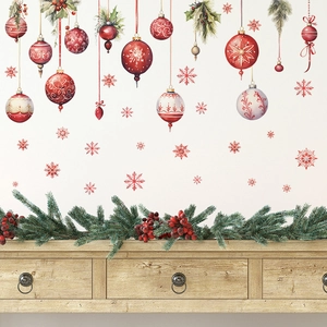Christmas Snowflakes Balls Wall Stickers PVC Decorative Decal For Bedroom Living Room Home Decor Festive Window Sticker