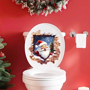 3D Santa Claus wall sticker for toilet seat cover with festive Christmas tree decoration