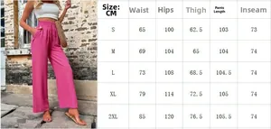 Tableau des tailles détaillé pour pantalon décontracté femme taille haute avec mesures en CM