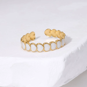 Minimalist heart pattern open ring in gold finish with white matte inlay for women