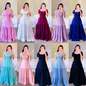 Floral off-shoulder maxi dress with smocked bodice and tiered skirt in ten colors