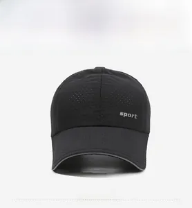 Detail of black breathable mesh baseball cap with reflective sport logo for outdoor