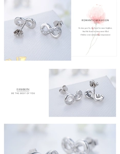 Macro shot of S925 sterling silver infinity earrings featuring detailed pavé cubic zirconia