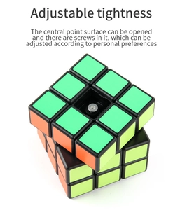 Detail of the 3x3 speed cube showing the adjustable central axis and screw mechanism