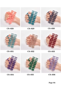 Detail display of nine gradient glitter nail polish stickers from CS-028 to CS-036