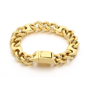 Hip hop gold stainless steel 3:1 Mariner link chain bracelet with rectangle clasp