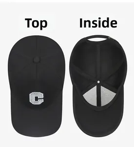Detailed views of the embroidered C logo patch and internal stitching of the baseball cap