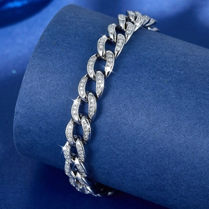 S925 sterling silver cuban link bracelet with sparkling paved zircons in hip hop style