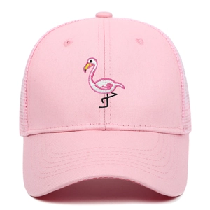 Rosa 6-Panel Mesh Baseball Cap mit besticktem Flamingo-Design für Outdoor-Sonnenschutz