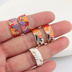 Enamel butterfly and wave rings with gold plating and cubic zirconia for women