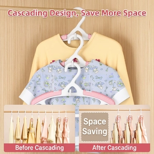 Adjustable kids plastic clothes hanger with space-saving stackable hook design