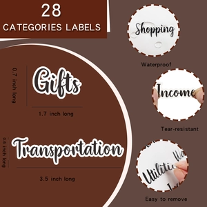 Waterproof A6 budget binder labels set with tear-resistant 28 categories stickers