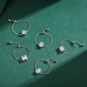 Five-piece S925 silver chain ring set with various shaped zircon gemstones for women