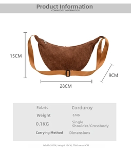 Detailed dimension guide for corduroy tote bag showing height 15cm and width 28cm