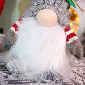 Lighted Christmas Rudolf gnome plush ornament with a knitted hat and white beard