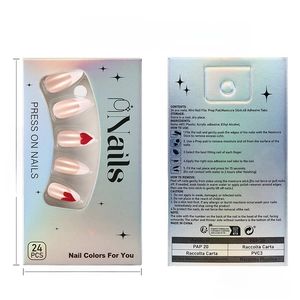 Kit di 24 unghie finte ovali corte color magenta con cuori e set completo di strumenti