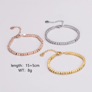 Minimalist square bead stainless steel bracelet in rose gold, silver and gold finishes