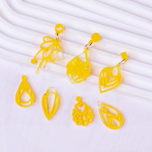 DIY geometric leaf resin earring molds with hollow design and golden glitter finish