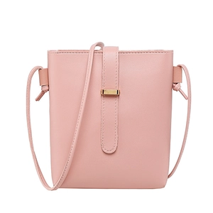 Pink lychee texture crossbody bucket bag with elegant golden metal buckle closure
