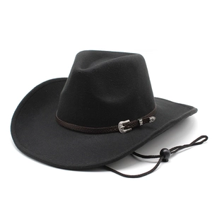 Classic black wool felt cowboy hat with vintage silver hardware and chin strap