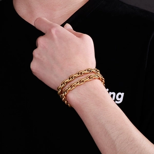 Bracelet chaîne de moto pour homme en acier inoxydable doré à maillons texturés