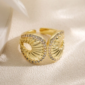 Elegant 18K gold plated wing-shaped open ring featuring shimmering zircon stones