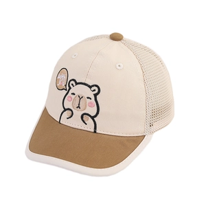 Cappellino a rete traspirante Capybara per bambini con visiera marrone e ricamo