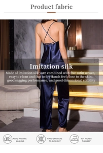 Detail of navy blue faux silk satin pajama set with delicate lace trim on back and straps