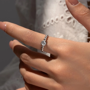 S925 sterling silver bubble ring for women featuring a round moissanite in bezel setting