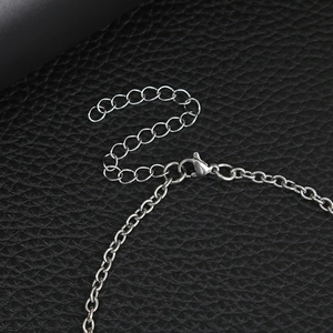 Macro detail of silver stainless steel lobster clasp and adjustable extension chain