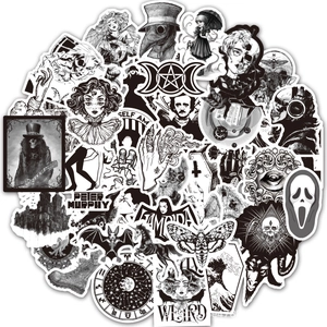 Detail of black and white punk gothic graffiti stickers with vinyl material texture