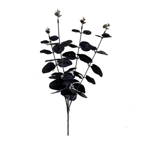 Artificial black eucalyptus branch with four stems for Halloween and Gothic home decor