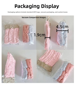 Vacuum compression demonstration showing fabric thickness change from 4.5cm to 1.9cm